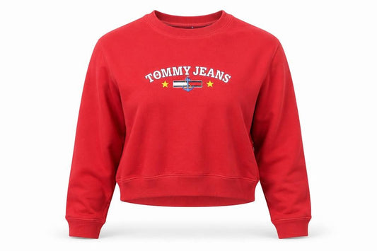 Tommy Jeans Girls Red Embroidered Logo Pullover Sweatshirt Size S