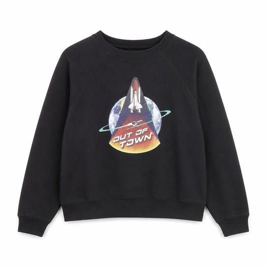 Jordache Vintage Men's Black L Pullover Sweatshirt Space Graphic Print