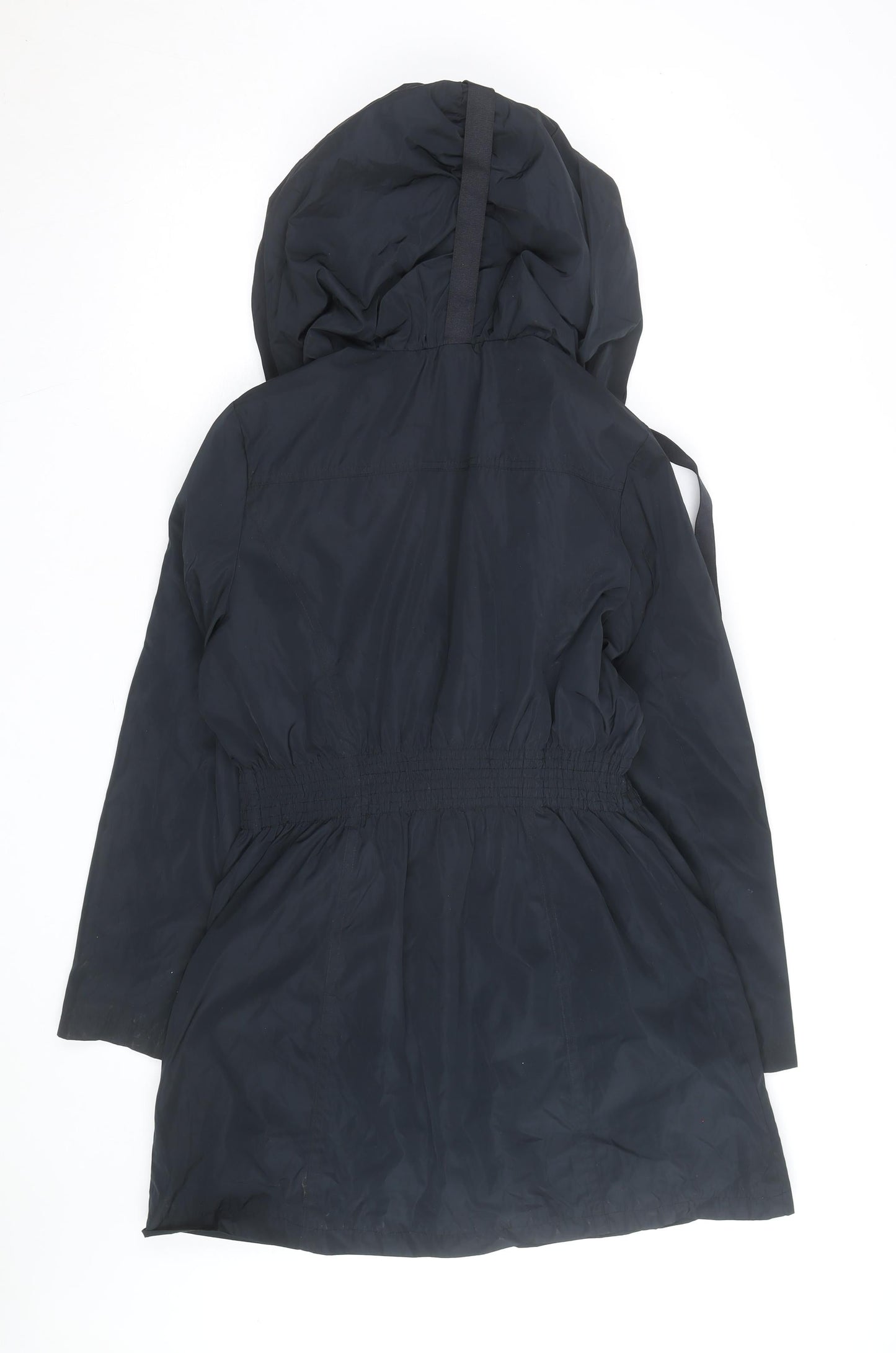Next Women’s Black Hooded Parka Coat Size 14 Mid-Length Zip Detail