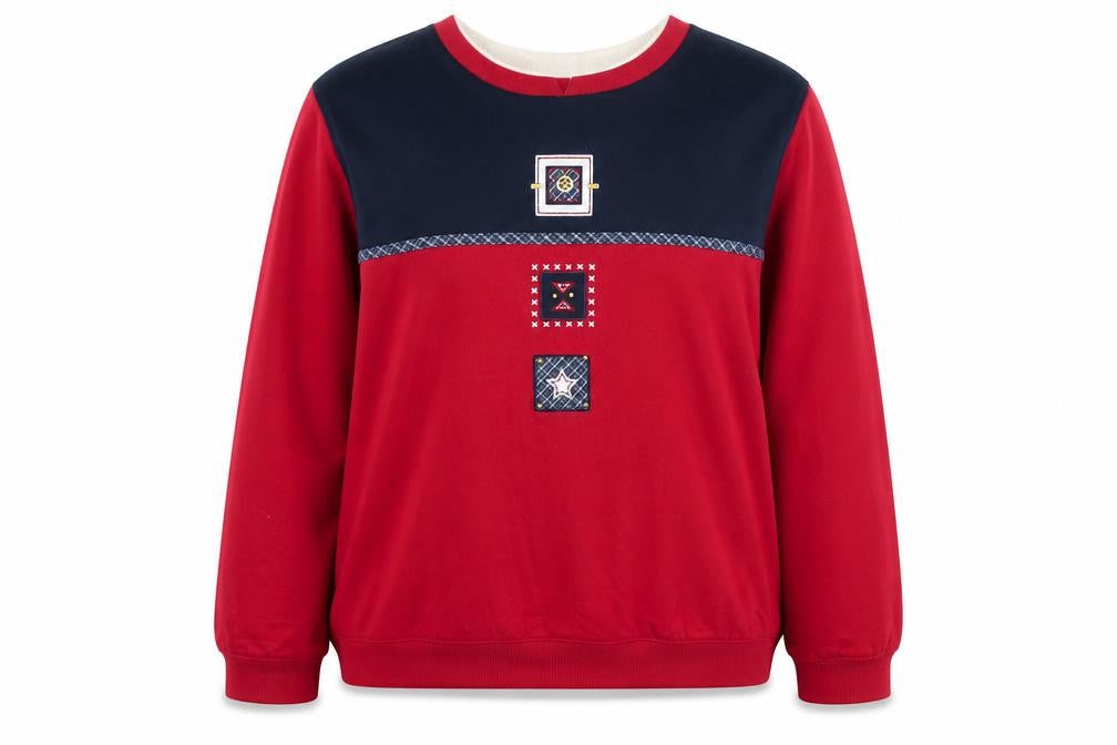 Koret Wear Womens Red & Navy Long Sleeve Pullover Sweatshirt Size 14-16