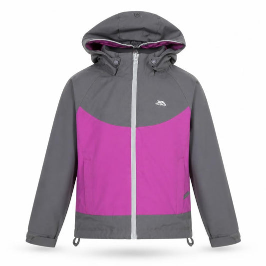 Trespass Girls Pink & Grey Waterproof Hooded Rain Coat Jacket 5-6 Years