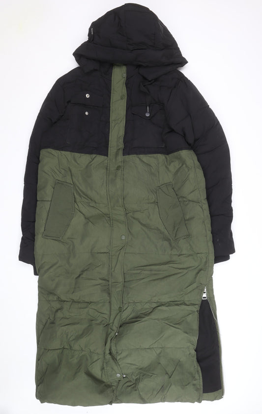 Next Men’s Green and Black Long Hooded Parka Coat Size L 44in