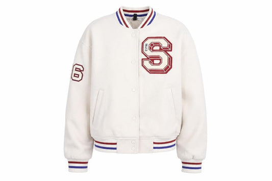 H&M Divided Men Ivory Varsity Jacket Size S Polyester College Style