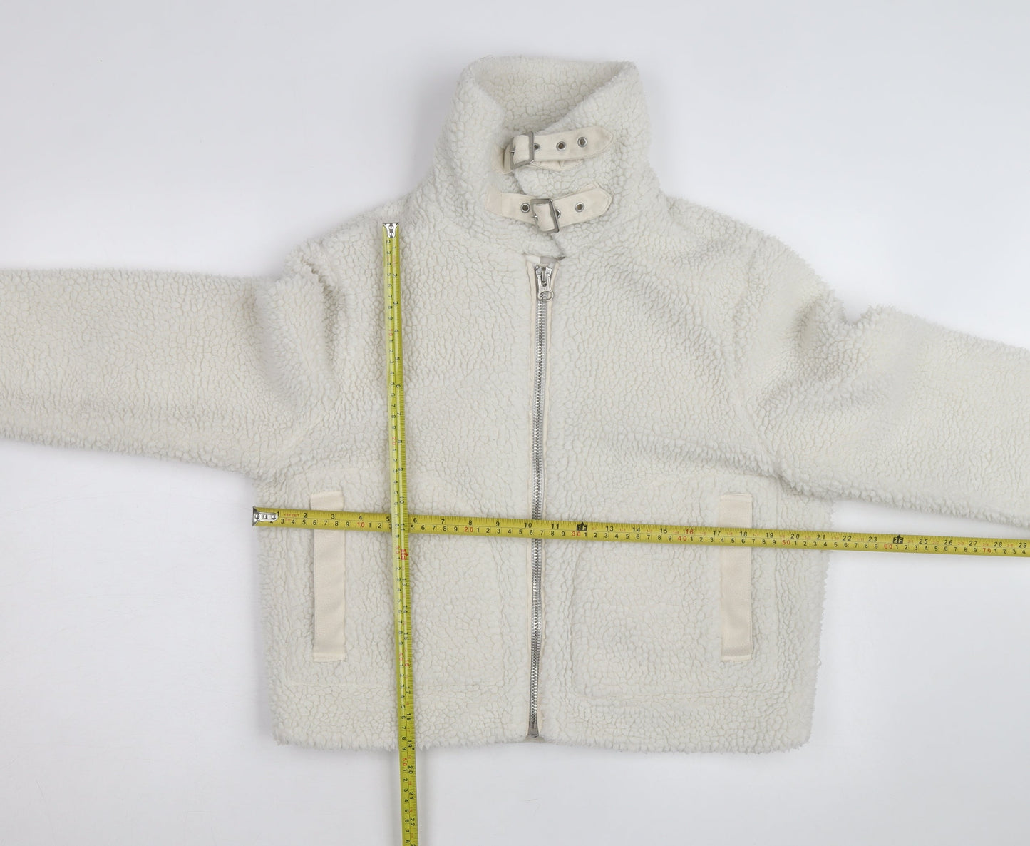 Miss Selfridge Women Ivory Faux Fur Belted Bomber Jacket Size 12
