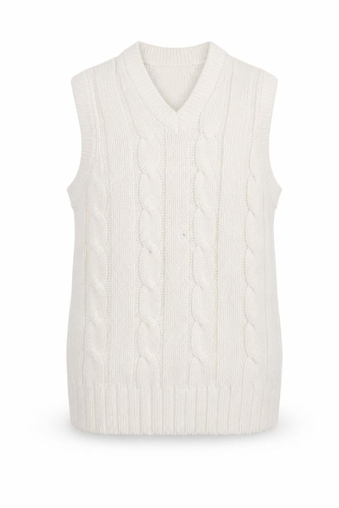 Slazenger Women's Ivory Cable Knit Sleeveless V-Neck Vest Jumper Size 13