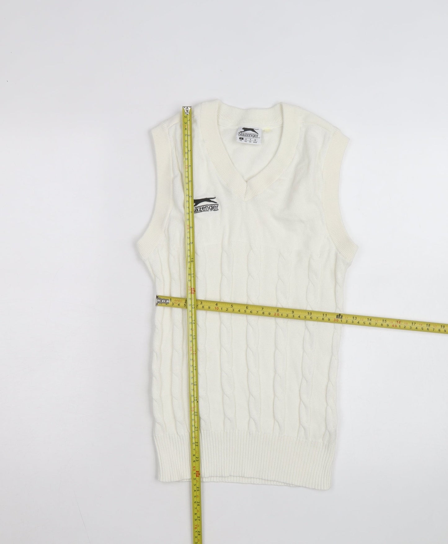 Slazenger Men's Ivory Cable Knit Cotton Sleeveless V-Neck Vest S