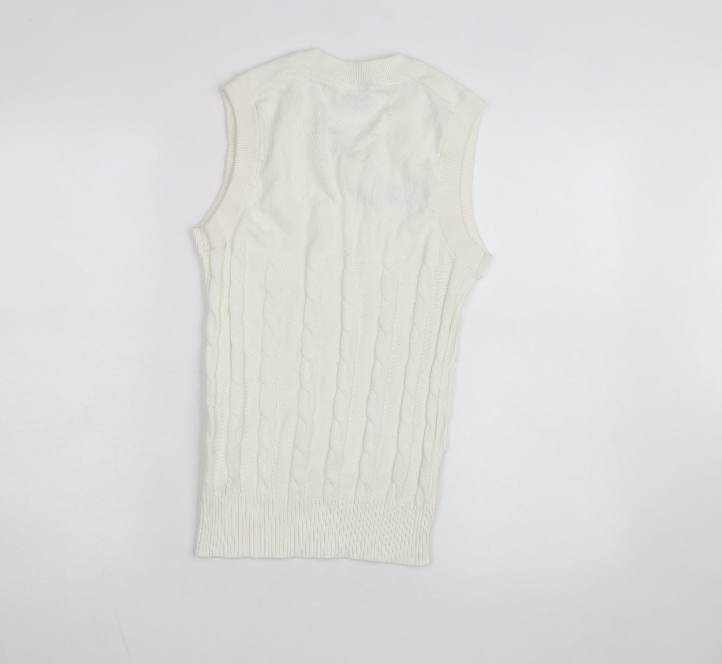 Slazenger Men's Ivory Cable Knit Cotton Sleeveless V-Neck Vest S