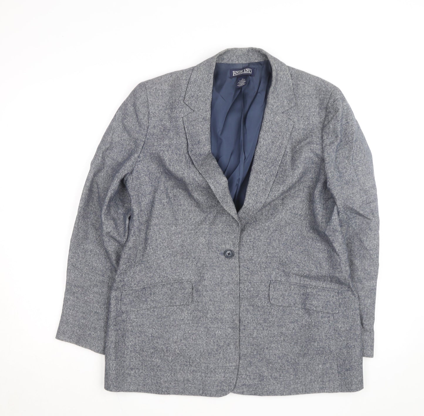 Lands' End Women Blue Linen Cotton Classic Blazer Size 12