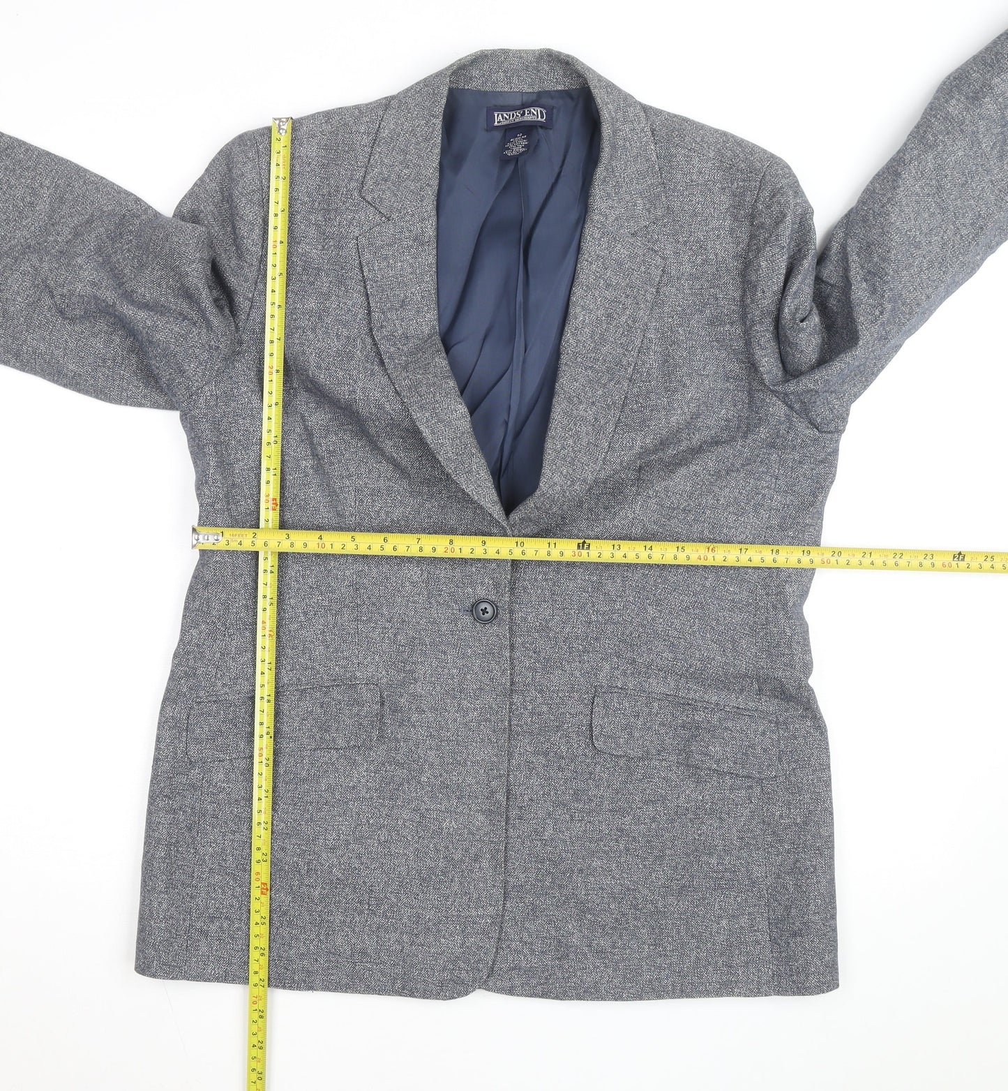 Lands' End Women Blue Linen Cotton Classic Blazer Size 12