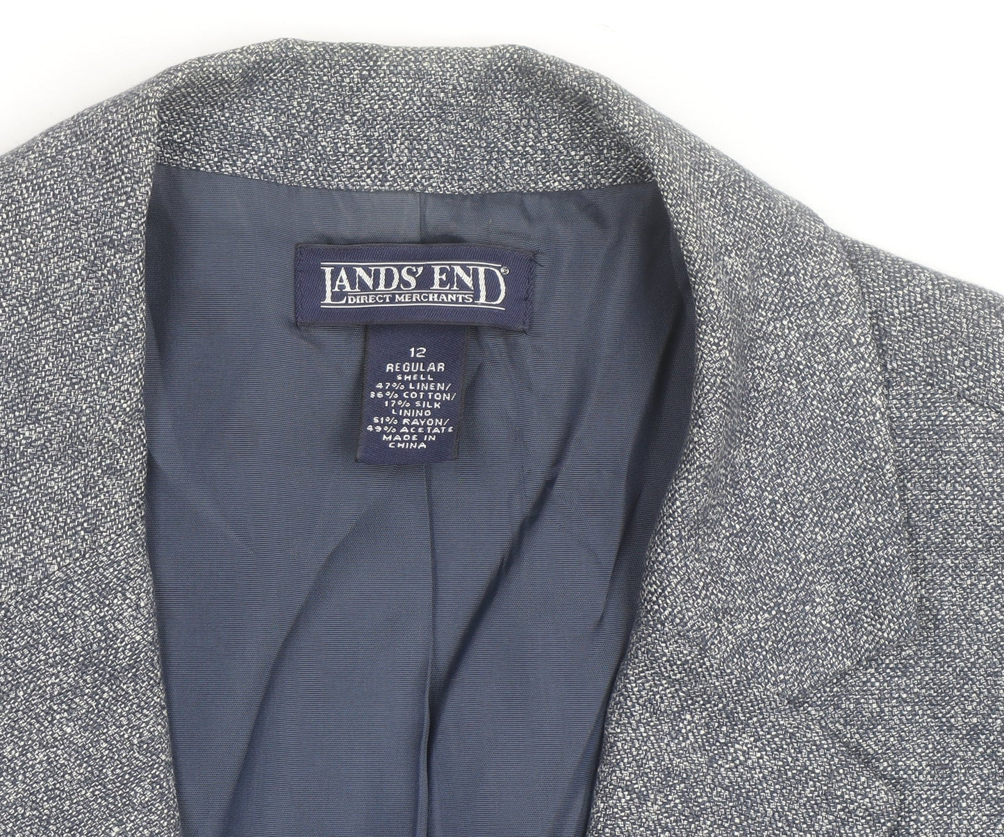 Lands' End Women Blue Linen Cotton Classic Blazer Size 12