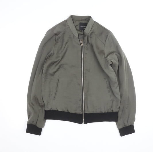 New Look Men’s Green Bomber Jacket S Zip Lightweight Satin