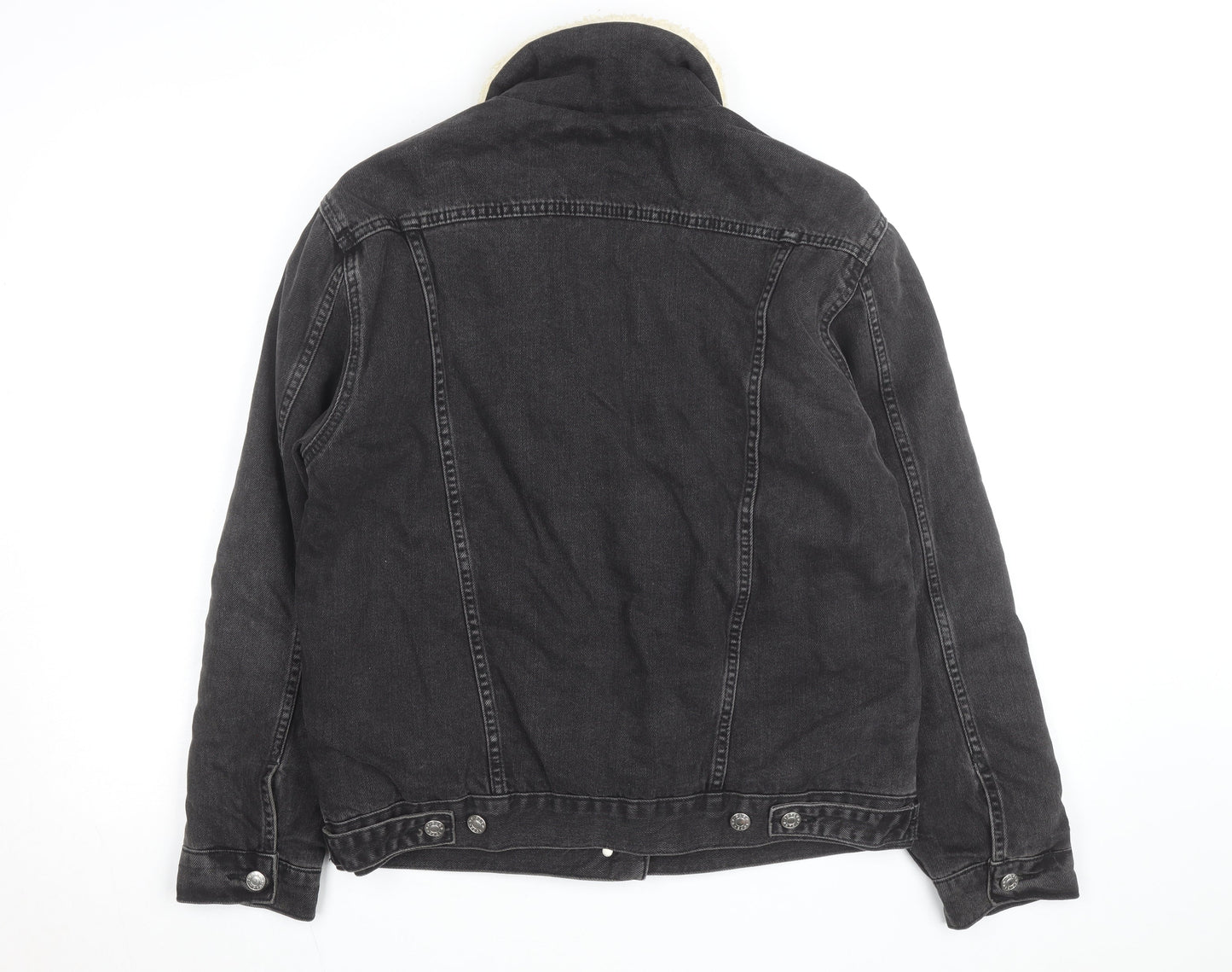 Topshop Moto Black Sherpa Denim Jacket Unisex M Classic Winter Warm