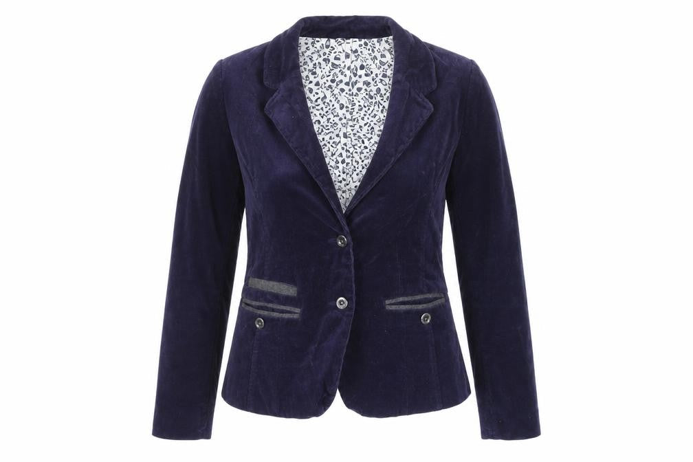 Mantaray Women Navy Blue Corduroy Blazer UK 8 Two-Button Classic Fit
