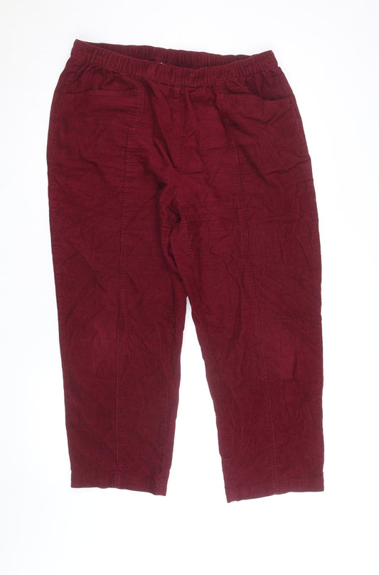 Isle Women's Red Corduroy Cropped Trousers Size 18 Elastic Waist
