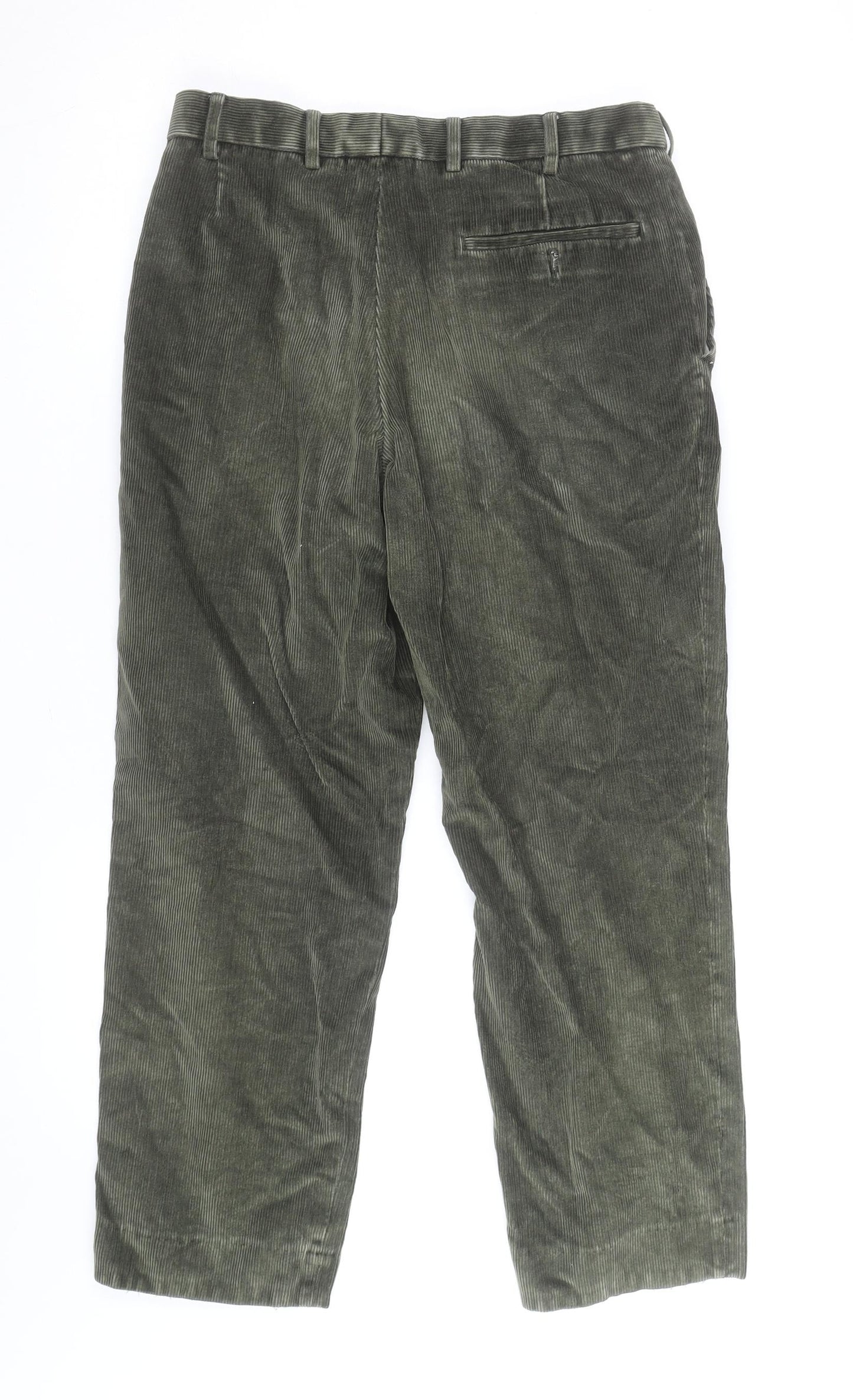Marks and Spencer Men's Green Corduroy Straight Trousers 32W 29L