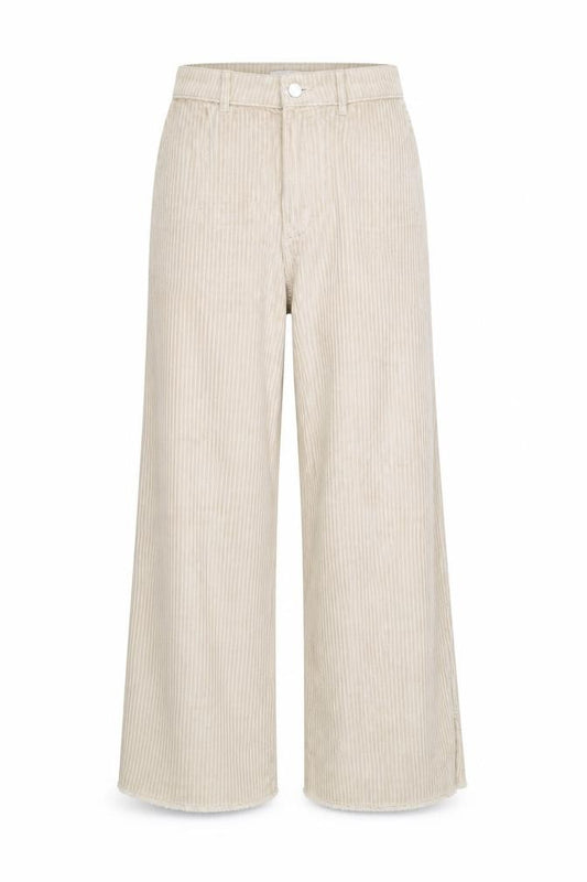 EDC Women Beige Corduroy Wide-Leg High Rise Trousers Size 12