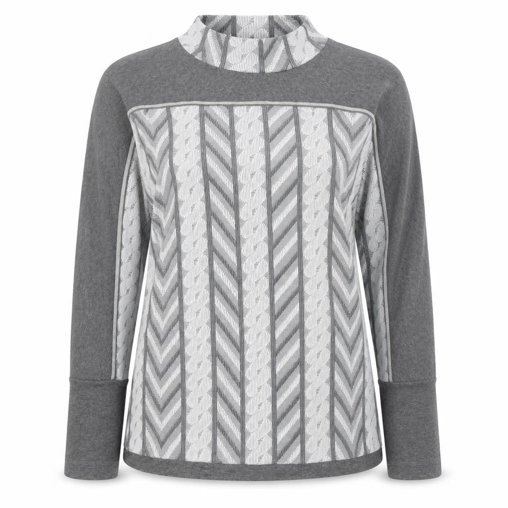 MONA Women’s Grey Mock Neck Geometric Pullover Jumper Size 14