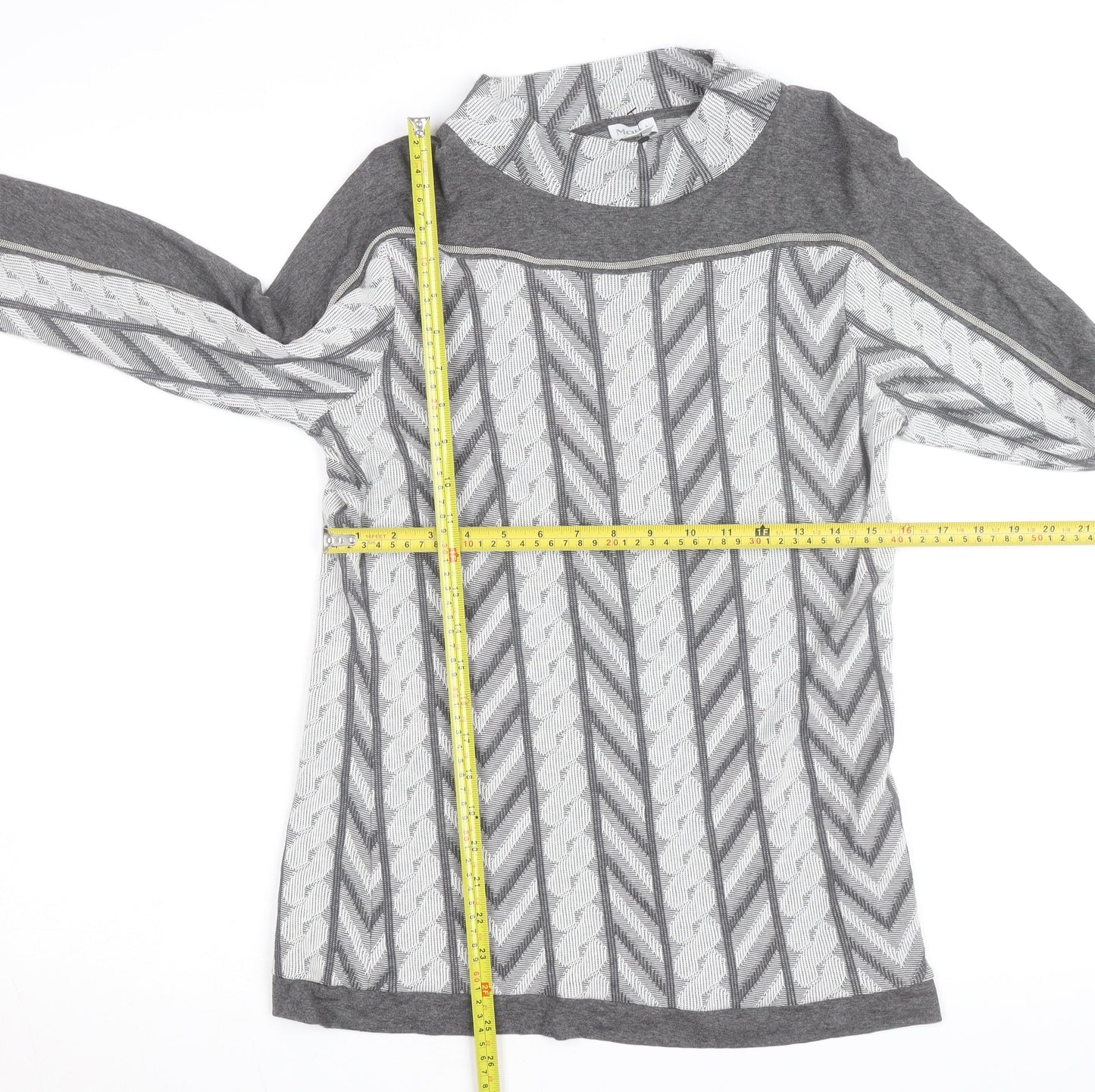 MONA Women’s Grey Mock Neck Geometric Pullover Jumper Size 14