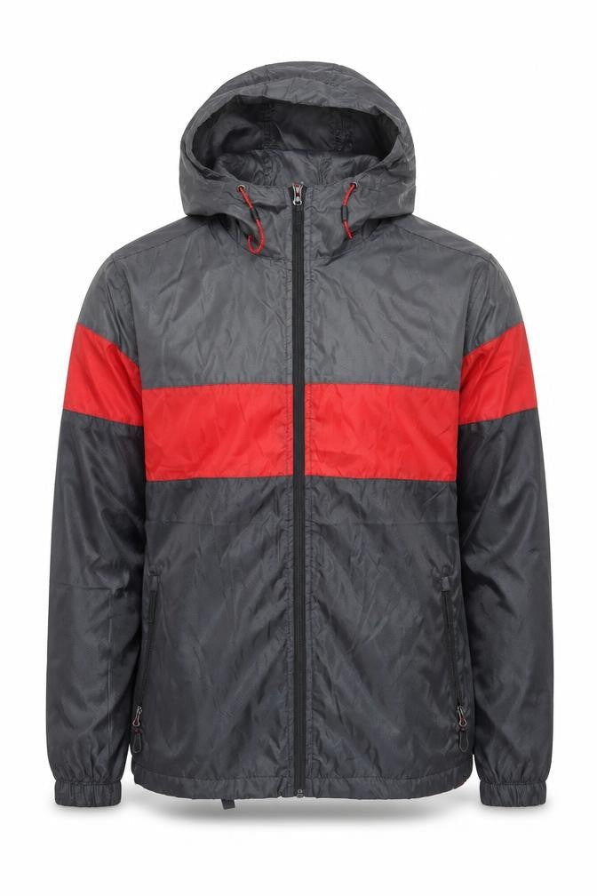Athletic Works Men's Grey Red Black Hooded Windbreaker Jacket Size S