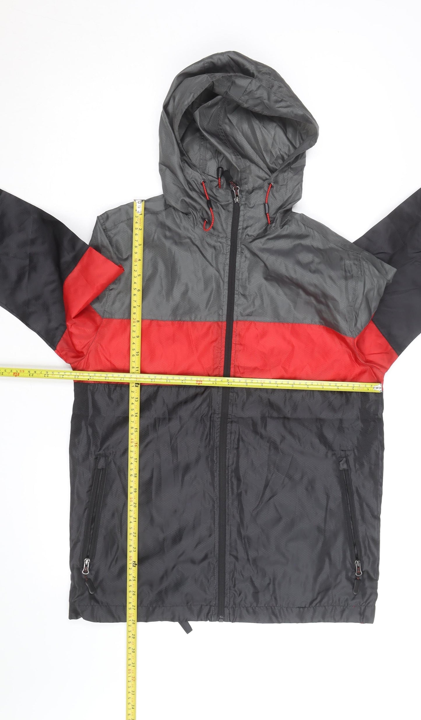 Athletic Works Men's Grey Red Black Hooded Windbreaker Jacket Size S