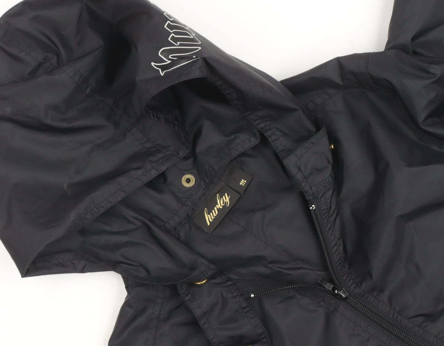 Hurley Men's Black Hooded Windbreaker Jacket M Lightweight Nylon