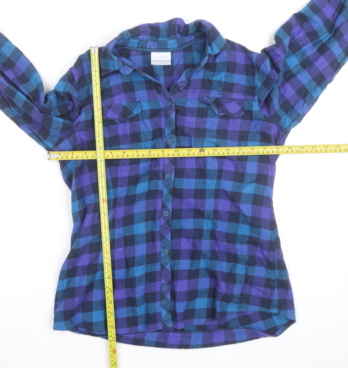 Columbia Men's Blue & Purple Check Flannel Long Sleeve Button-Up Shirt - Size M
