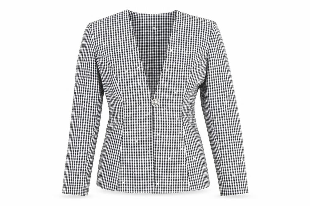 Lillie Rubin Women's Black Check Fitted Blazer Size 10 Vintage Classic