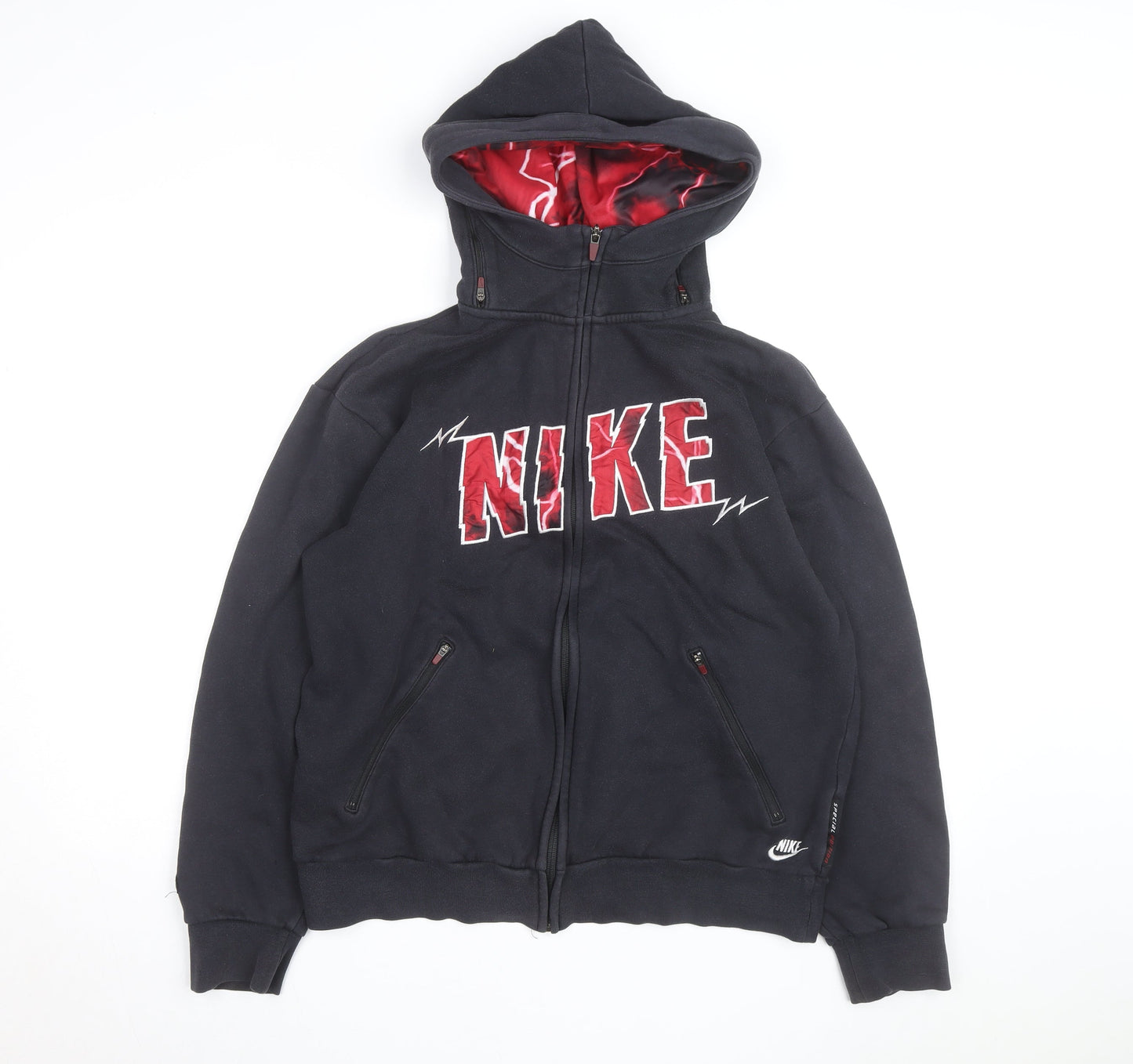 Nike Men's Black Full Zip Hoodie M Red Lined Sportswear