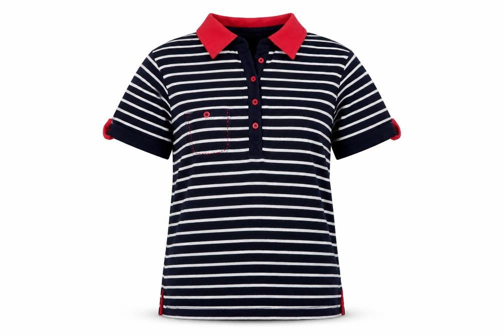 Viyella Women's Blue Striped Polo Shirt Size M Short Sleeve Cotton