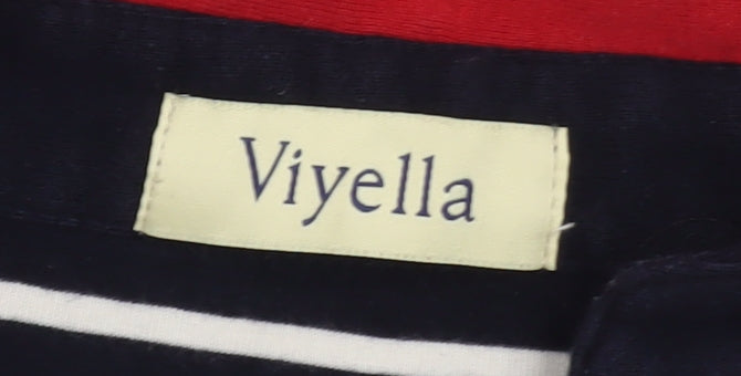 Viyella Women's Blue Striped Polo Shirt Size M Short Sleeve Cotton