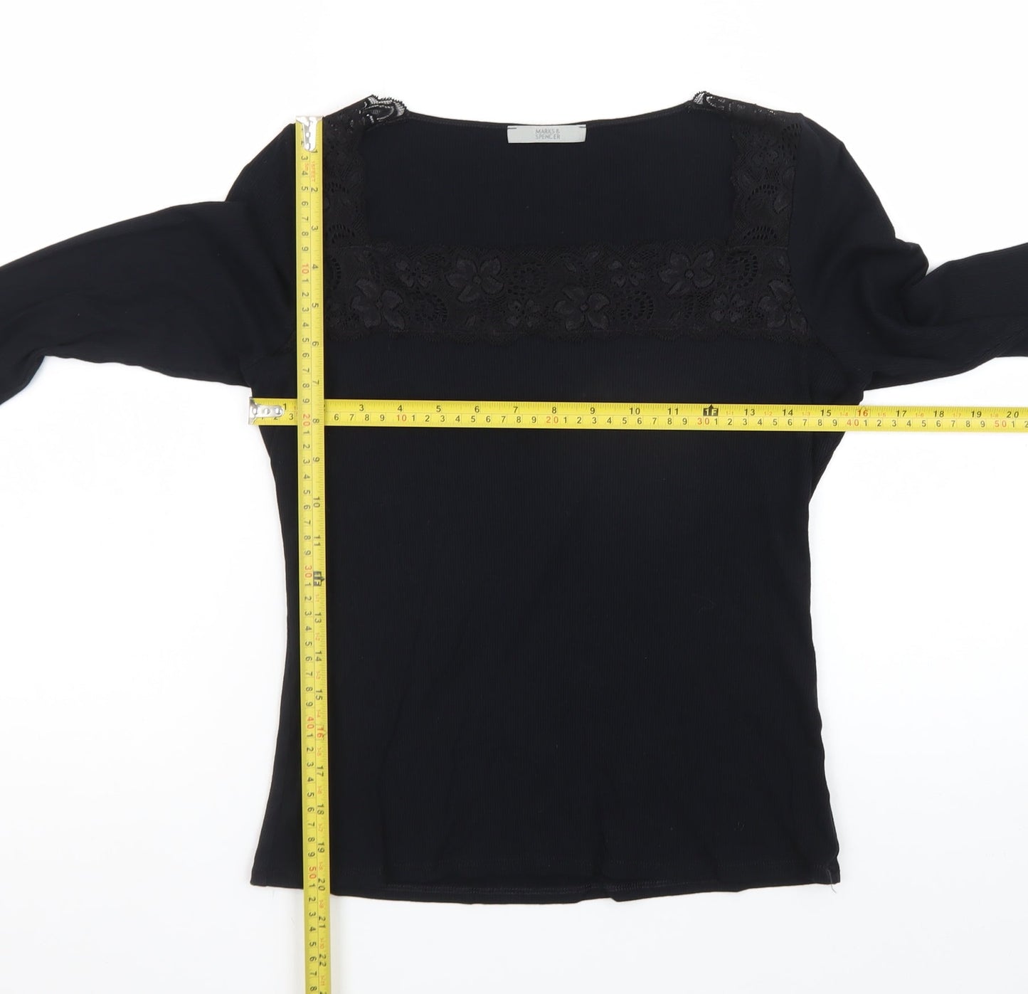 Marks and Spencer Women’s Black Lace Trim Long Sleeve Blouse UK 16