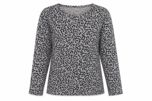 Mudd & Water Women's Grey Animal Print Long Sleeve Cotton Top Size 8