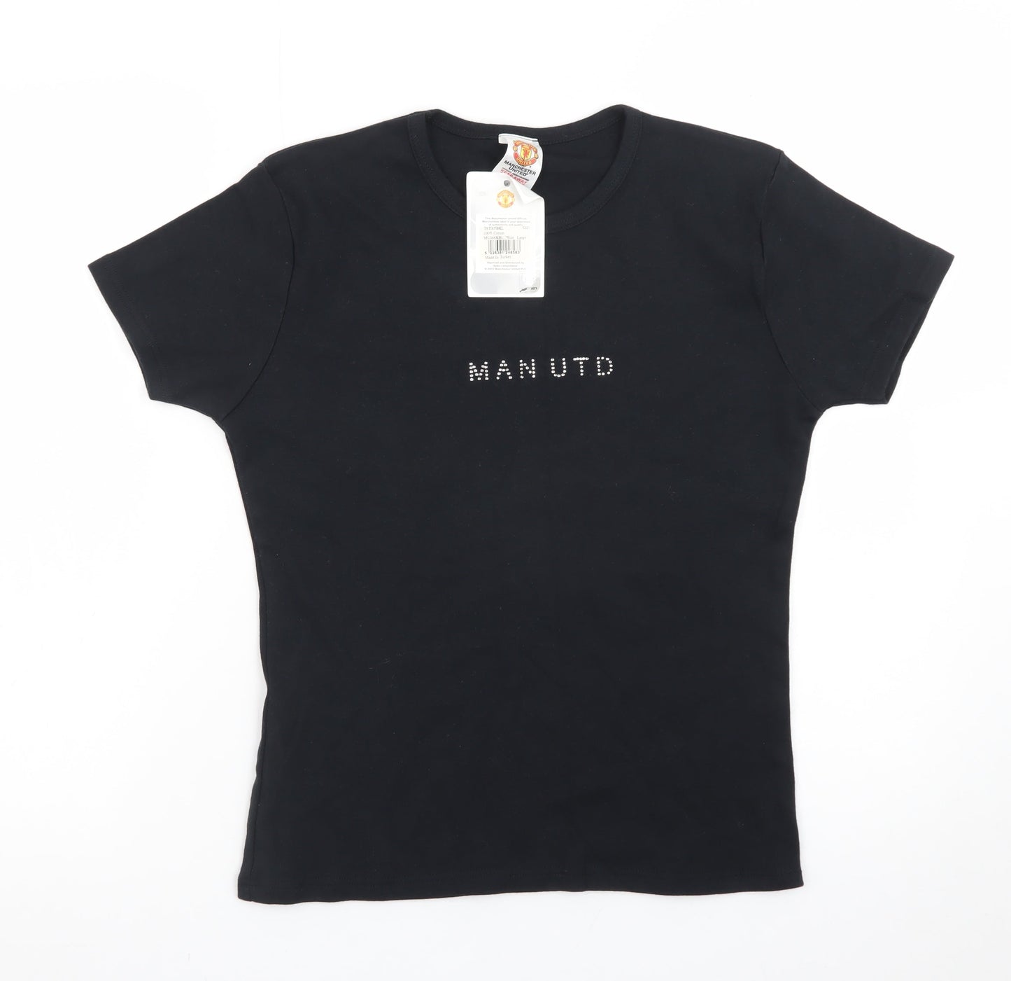 Manchester United Women's Black Rhinestone Logo L Cotton T-Shirt