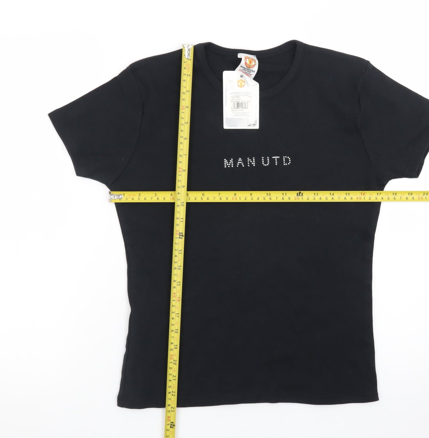 Manchester United Women's Black Rhinestone Logo L Cotton T-Shirt