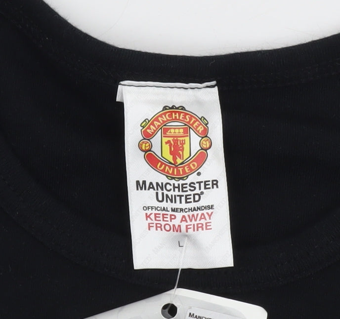 Manchester United Women's Black Rhinestone Logo L Cotton T-Shirt