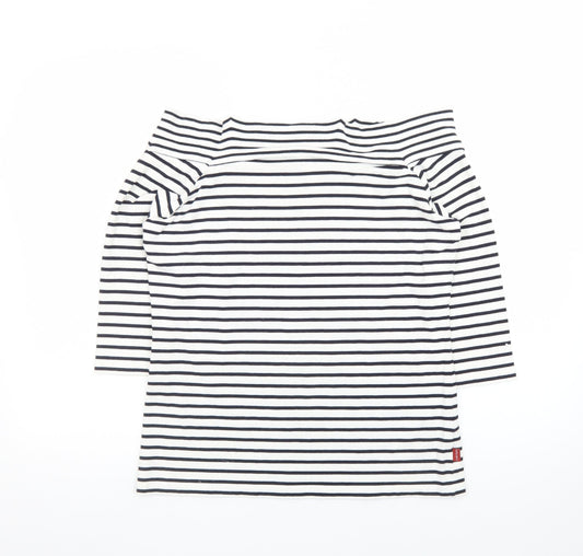 Olsen Womens White Striped Boat Neck 3/4 Sleeve Cotton Modal Top Size 16