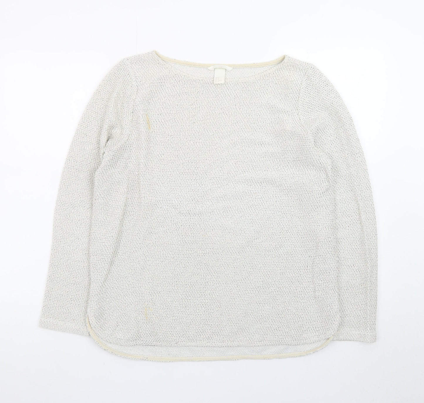 H&M Women Beige Cotton Knit Long Sleeve Pullover Top Size 12