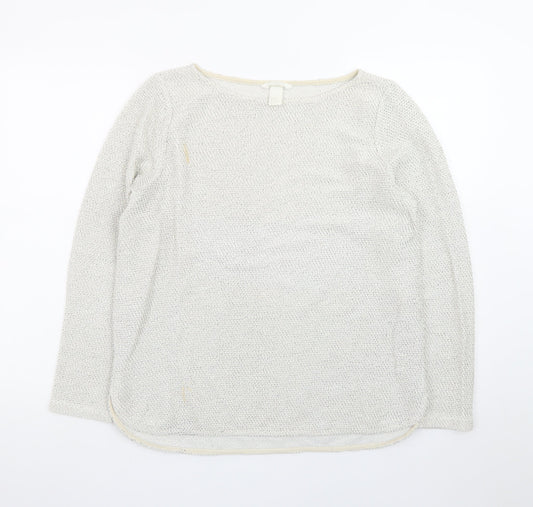 H&M Women Beige Cotton Knit Long Sleeve Pullover Top Size 12