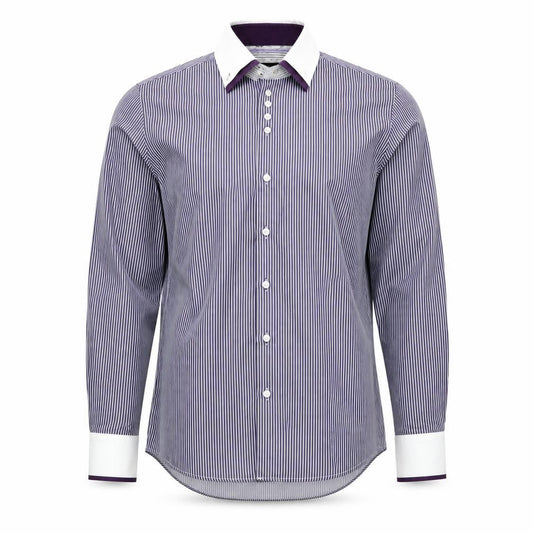 7camicie Men's Blue White Striped Slim Fit Dress Shirt L
