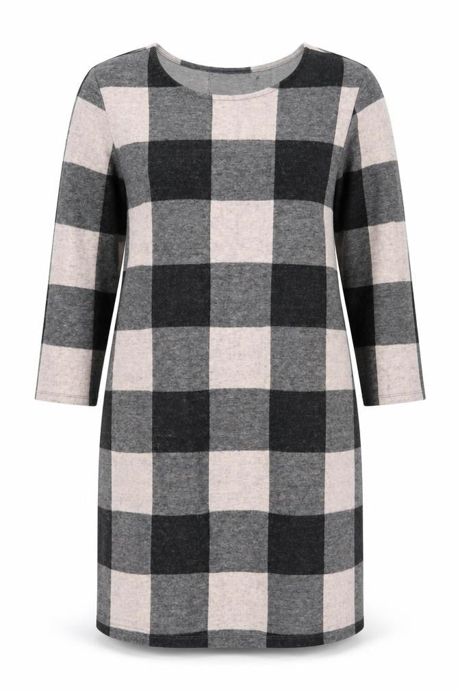 Marks & Spencer Women Grey Check Shift Dress Size 16 3/4 Sleeve