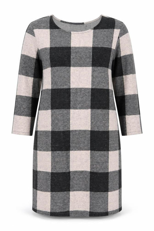 Marks & Spencer Women Grey Check Shift Dress Size 16 3/4 Sleeve