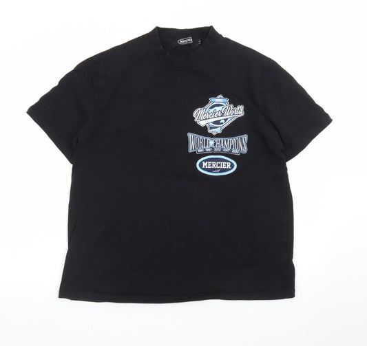 Mercier Men’s Black Graphic Sports T-Shirt Size L Cotton Crew Neck