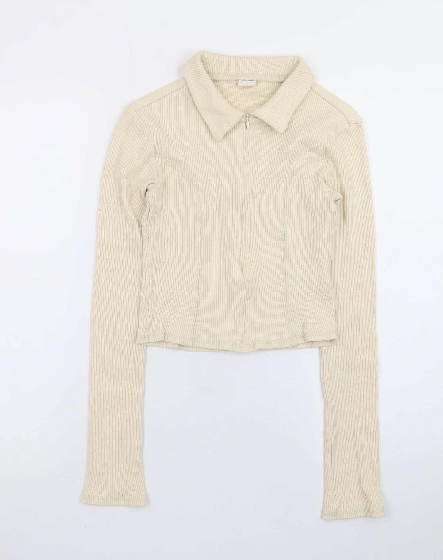 Urban Outfitters Women Beige Collared Full Zip Ribbed Cotton Jumper M