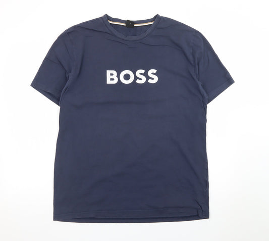 BOSS Men's Blue XL Crew Neck Cotton Logo T-Shirt