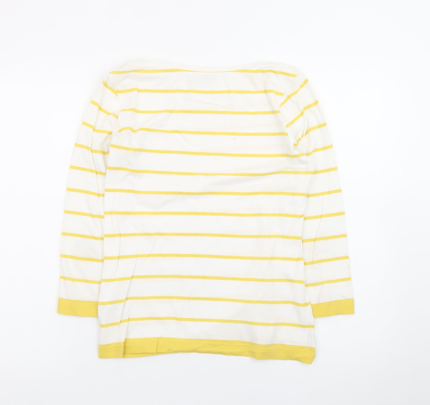 Hobbs Womens Yellow White Striped Cotton 3/4 Sleeve Boat Neck T-Shirt Size S