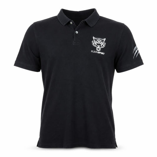 Plein Sport Men's Black 2XL Cotton Tiger Logo Polo Shirt