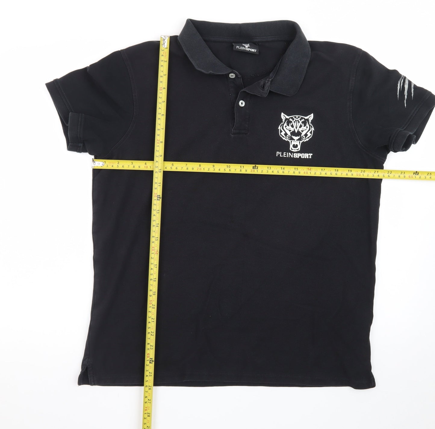 Plein Sport Men's Black 2XL Cotton Tiger Logo Polo Shirt