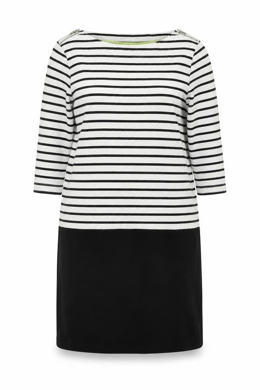 Joules Womens Black White Stripe Shift Dress UK 12 3/4 Sleeve