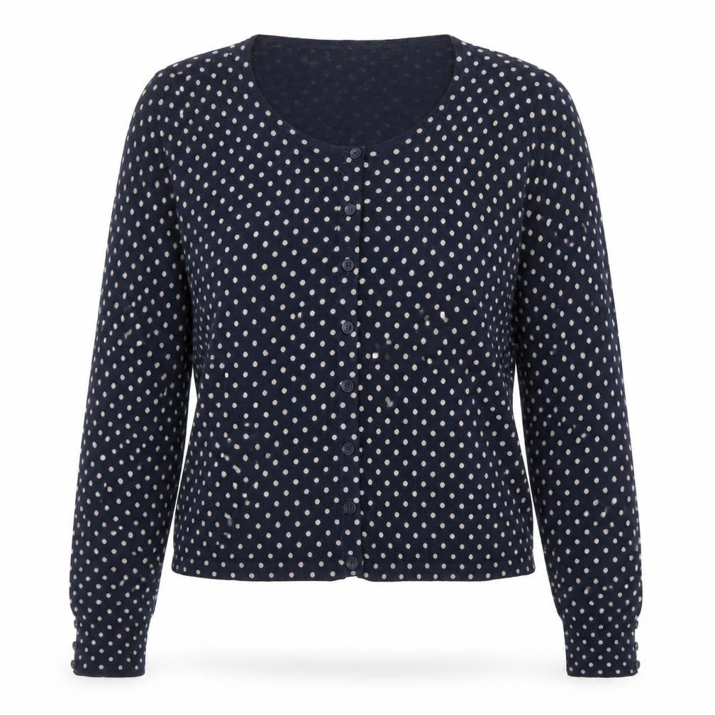 Next Women Blue Polka Dot Cardigan Size 14 Round Neck Knitwear