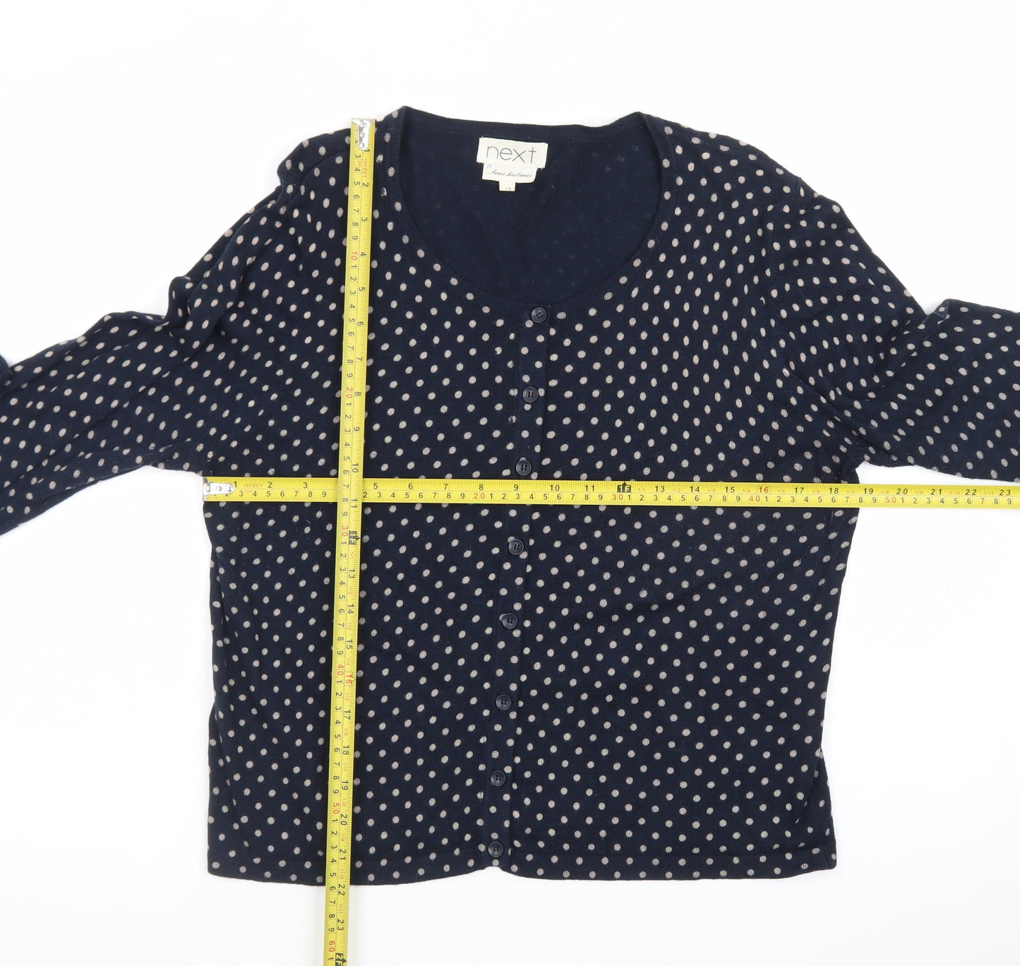 Next Women Blue Polka Dot Cardigan Size 14 Round Neck Knitwear